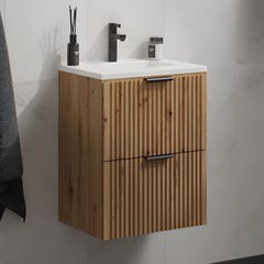Meuble de salle de bain suspendu strié avec vasque à encastrer - Naturel clair - 60 cm - ZEVARA 1
