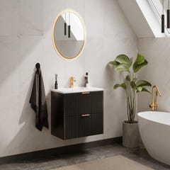 Meuble de salle de bain suspendu strié avec vasque à encastrer - Noir - 80 cm - ZEVARA 0