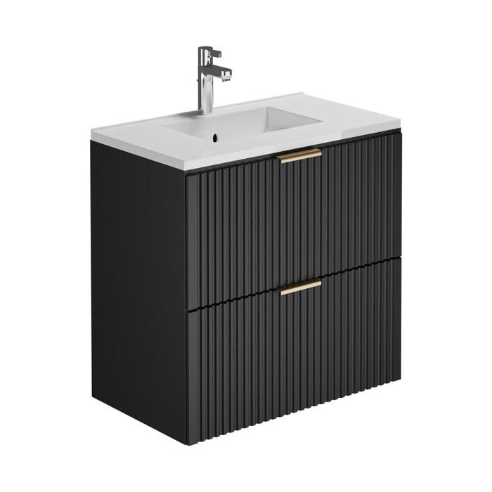 Meuble de salle de bain suspendu strié avec vasque à encastrer - Noir - 80 cm - ZEVARA 2
