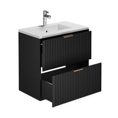 Meuble de salle de bain suspendu strié avec vasque à encastrer - Noir - 80 cm - ZEVARA 3