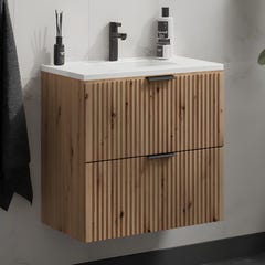 Meuble de salle de bain suspendu strié avec vasque à encastrer - Naturel clair - 80 cm - ZEVARA 1