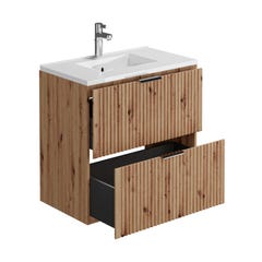 Meuble de salle de bain suspendu strié avec vasque à encastrer - Naturel clair - 80 cm - ZEVARA 3