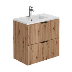 Meuble de salle de bain suspendu strié avec vasque à encastrer - Naturel clair - 80 cm - ZEVARA 2