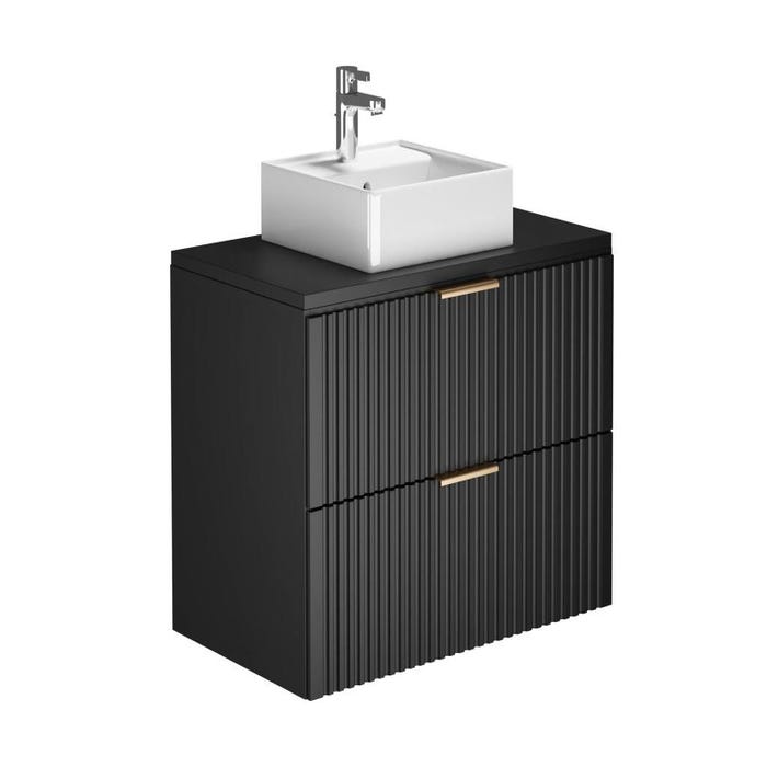 Meuble de salle de bain suspendu strié avec vasque à poser - Noir - 80 cm - ZEVARA 2