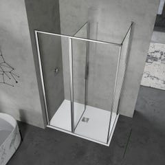 GRAND VERRE Cabine de douche 140x76 en verre avec profilés en alu chromé à ouverture pivotante avec partie fixe 2