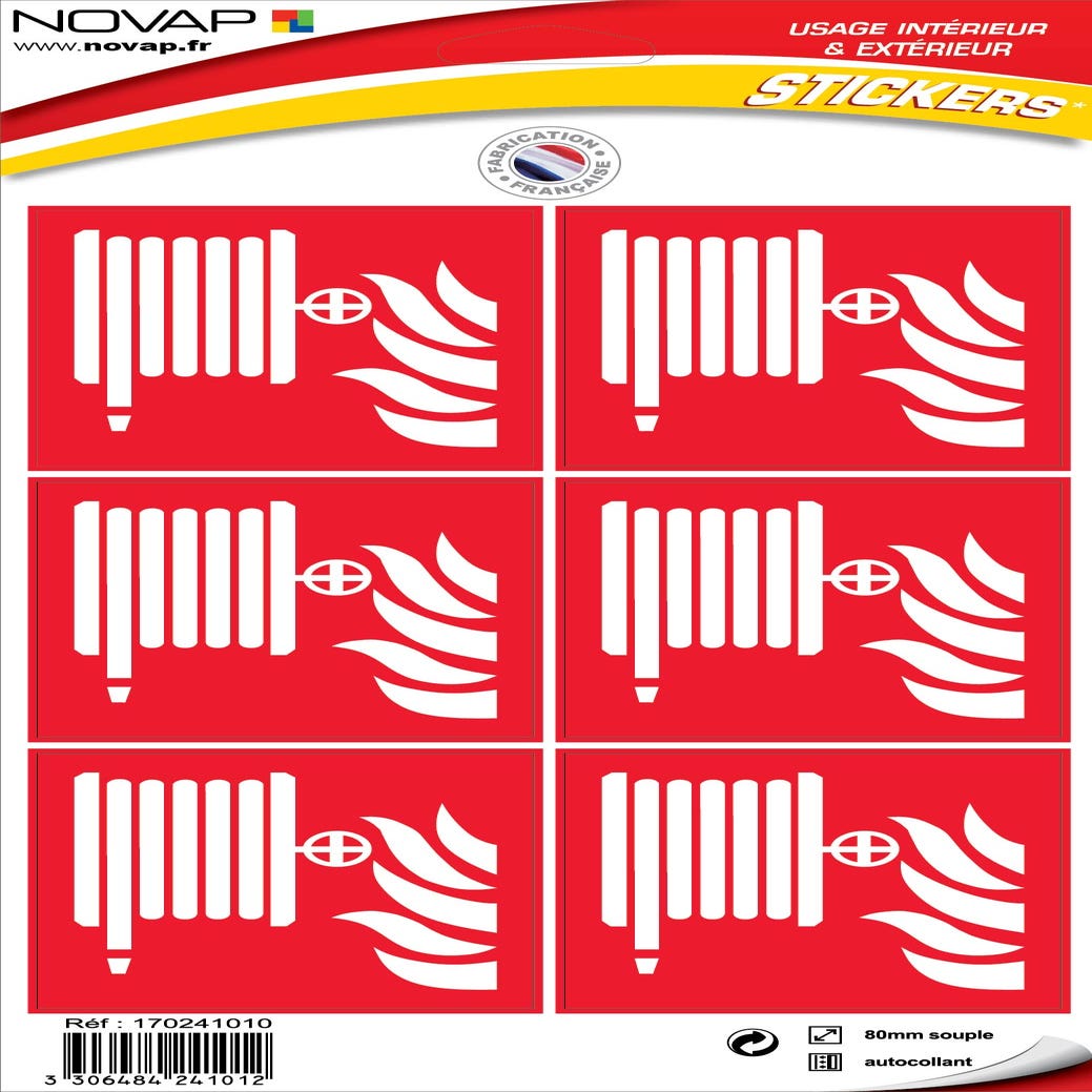 Planche 6 Pictogrammes 80X80mm - Lance Incendie - 4241012 0