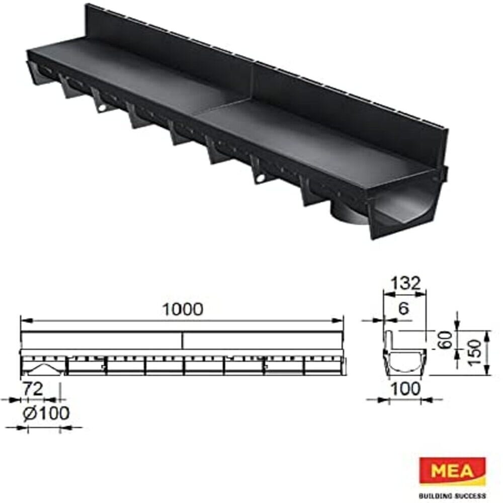 Pack de 12 caniveaux MEAPARK avec grille à fente + profil E-BLADE R en Inox 2