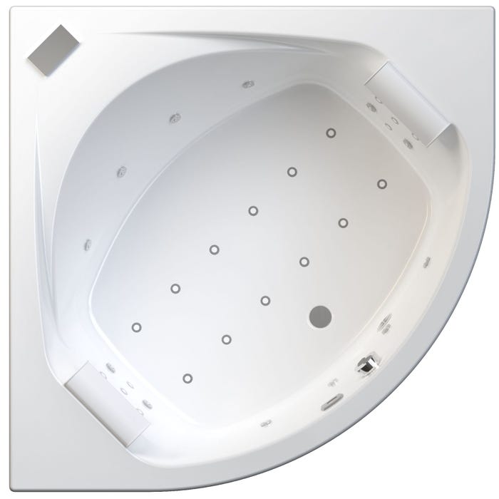 Baignoire balnéo d'angle OTEA 140x140 sur châssis métal, système balnéo SILENCE & AIR tête bain à droite 1