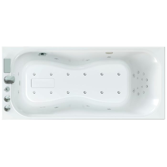 Baignoire balnéo ZUMBA 180x80 sur châssis métal, système balnéo SILENCE & AIR tête bain à droite finition blanche mat non brillante 1