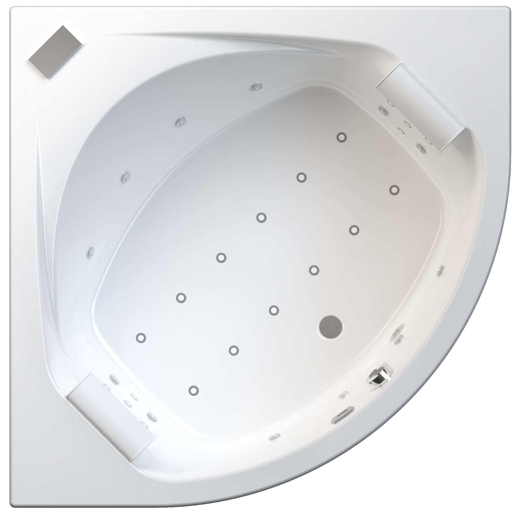 Baignoire balnéo d'angle OTEA 140x140 sur châssis métal, système balnéo VITALITÉ baignoire symétrique tête bain à gauche ou à droite 1