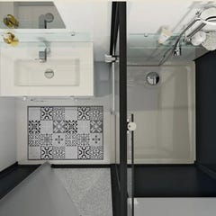Salle de bain d'angle Kinedo MODULO Luxe 170x100 haute avec pompe douche à droite, meuble vasque et sèche serviettes à gauche noir verre noir dépoli 1