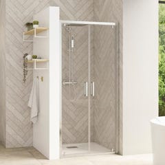 Porte de douche porte pivot. 2 vantaux SMART Design L 1,10 m H 2,05 m blancverre 6mm anti calcaire transparent 0
