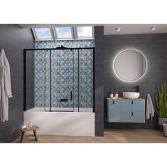 Pare-bain Smart Design Pegasus coulissant pose entre 2 murs 160x148 gris noir grainé verre transparent grande partie fixe à gauche 0