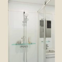 Salle de bain d'angle Kinedo MODULO Luxe 170x100 basse douche à gauche, meuble vasque et sèche serviettes à droite noir verre noir dépoli 1