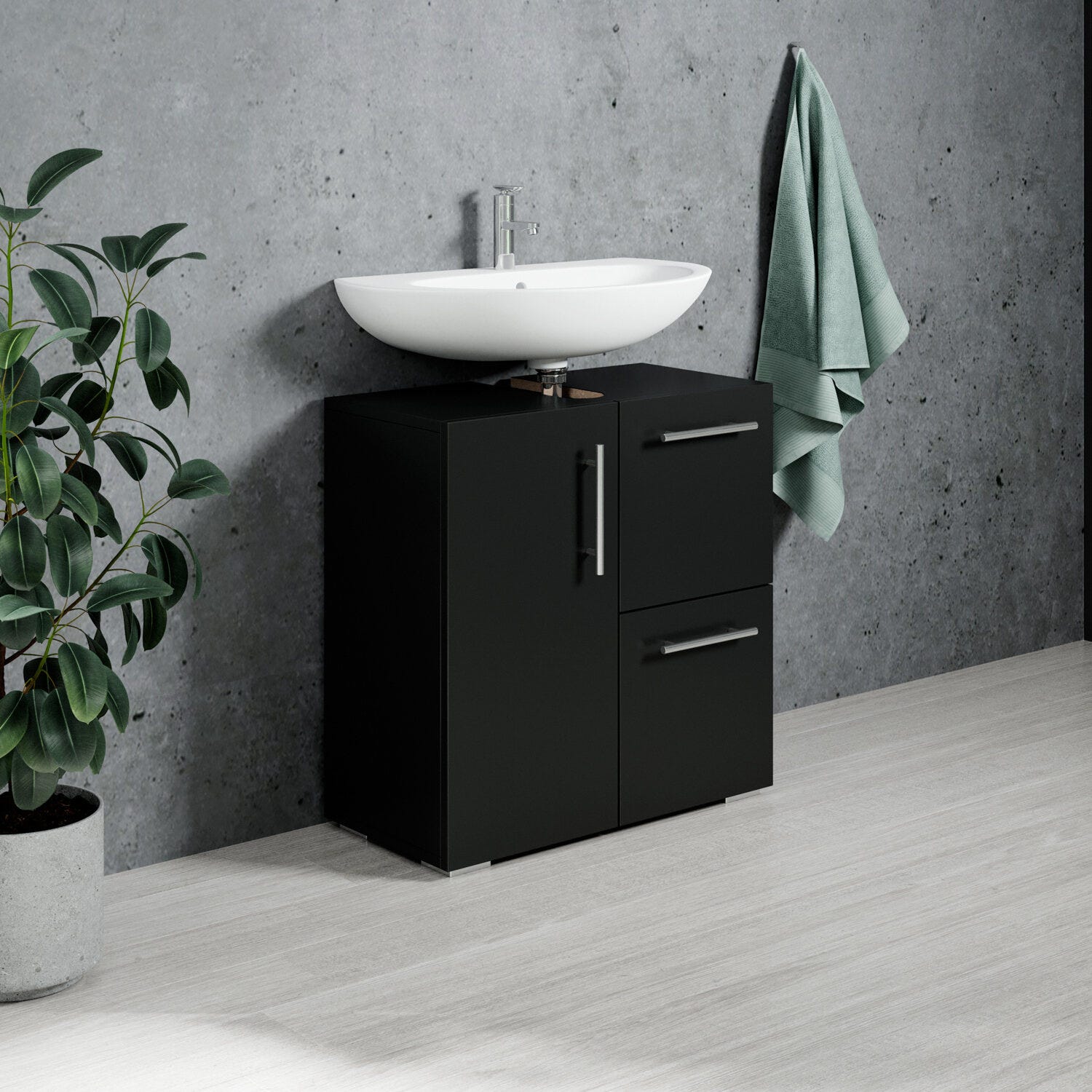 Meuble vasque Mars - Noir - 60 x 30 x 60 cm - Meuble de salle de bain, colonne, armoire 3