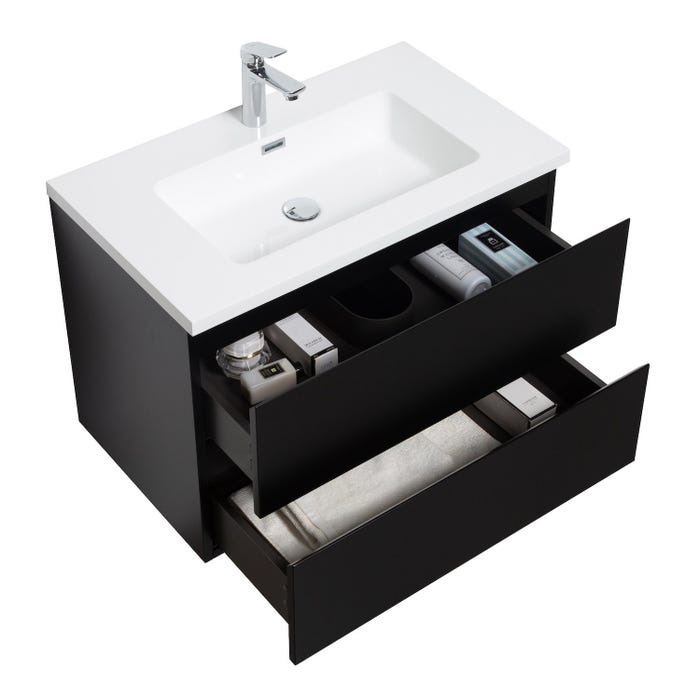 Meuble de salle de bain Angela 80 cm noir mat – Armoire de rangement Meuble lavabo 1