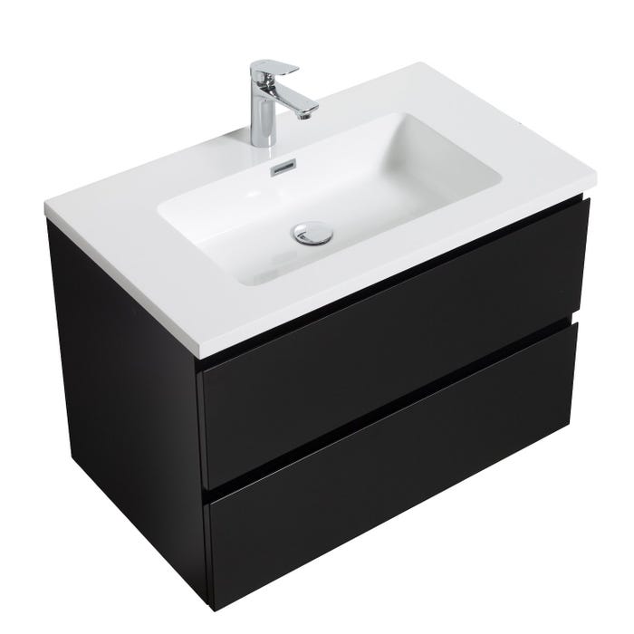 Meuble de salle de bain Angela 80 cm noir mat – Armoire de rangement Meuble lavabo 3