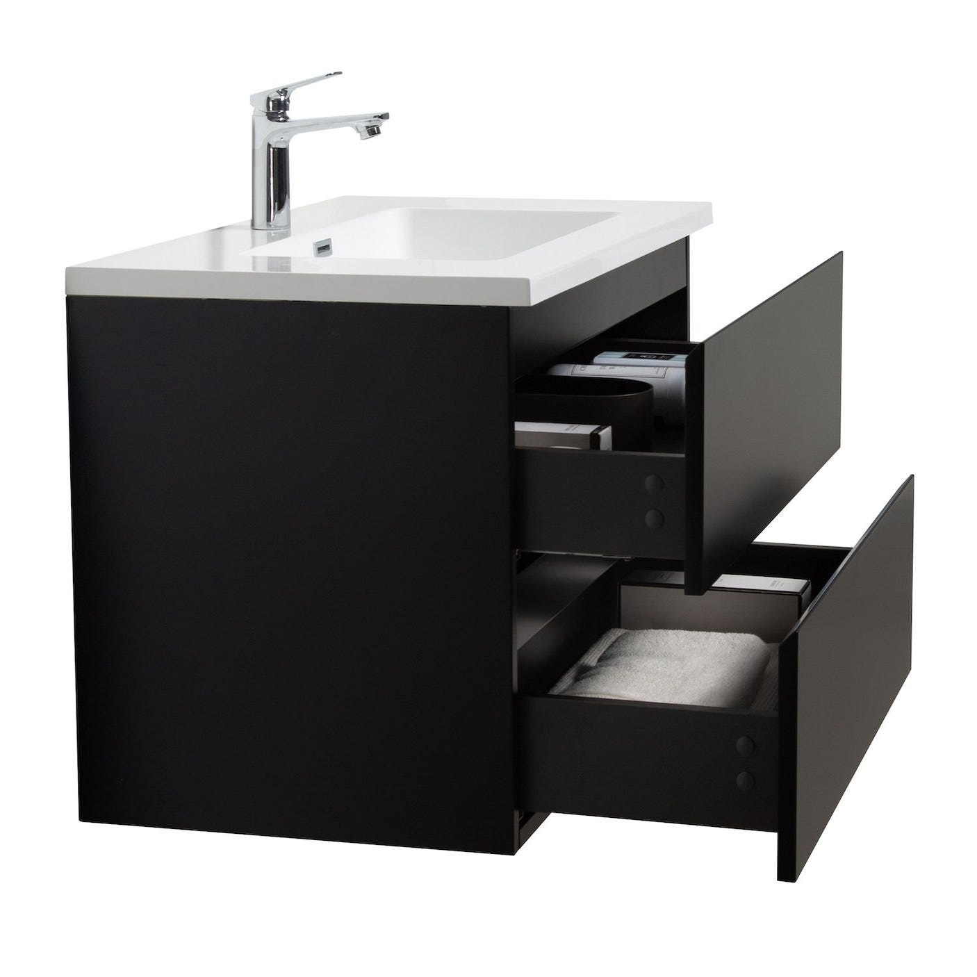Meuble de salle de bain Angela 80 cm noir mat – Armoire de rangement Meuble lavabo 2