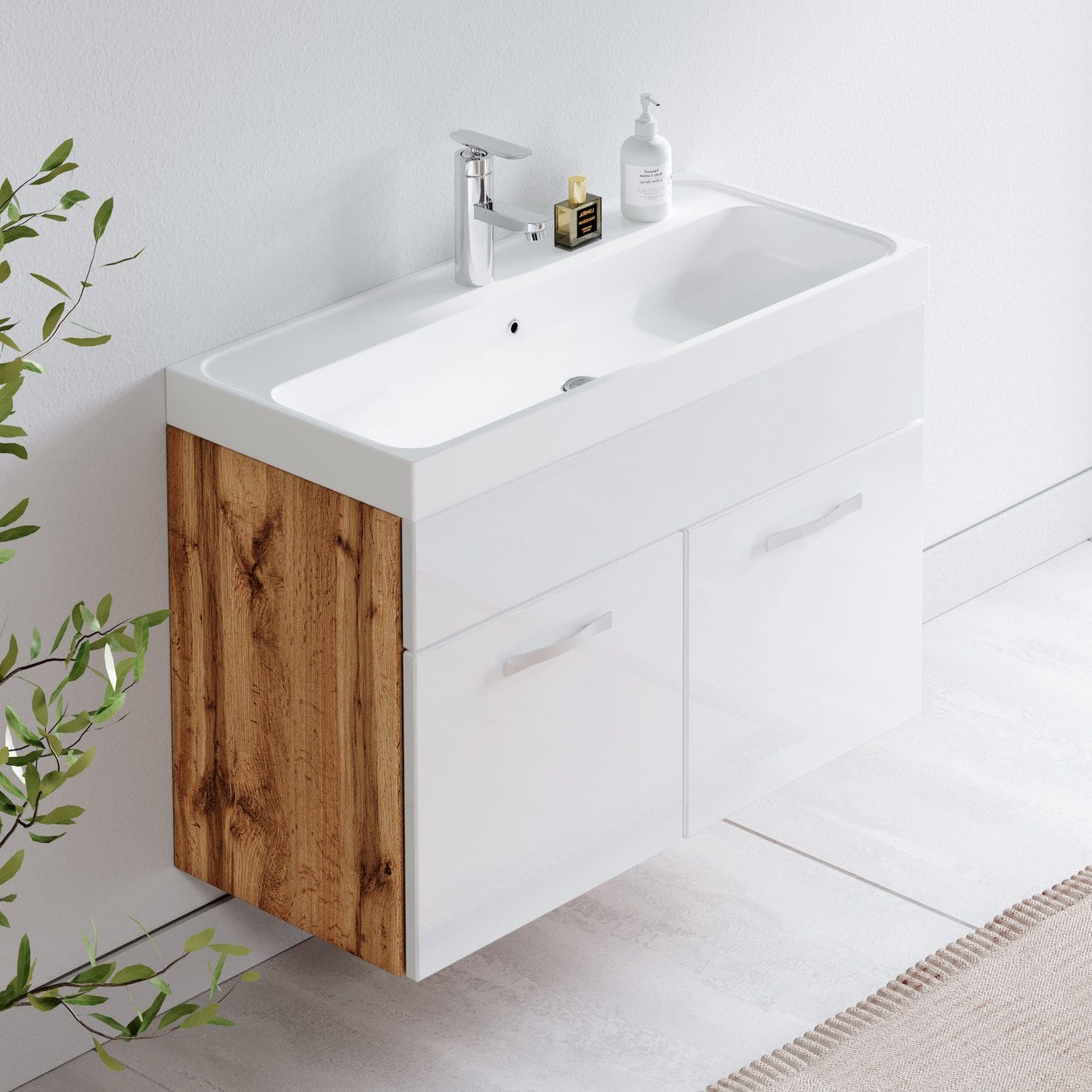 Meuble de salle de bain Paso 01 80 x 40 cm lavabo Chene avec Blanc – Armoire de rangement 3