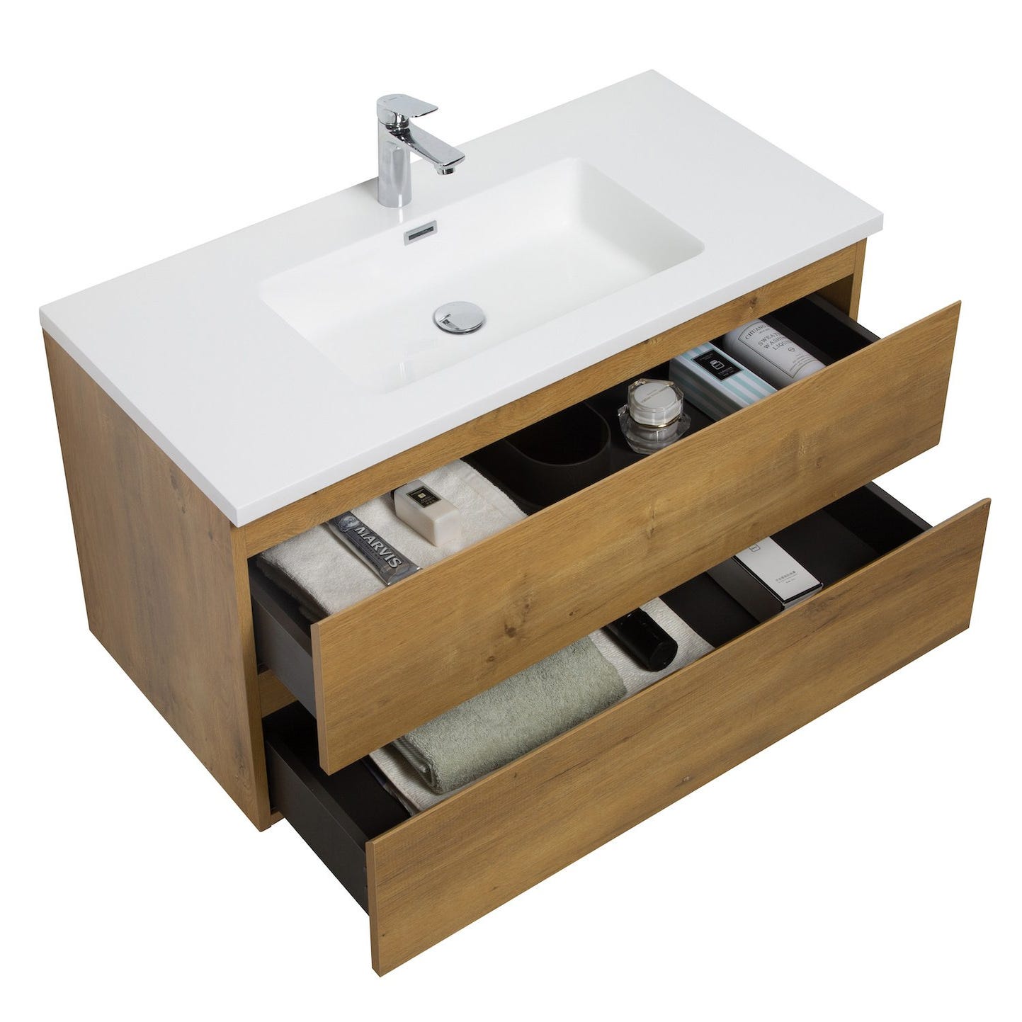 Meuble de salle de bain Angela 100 cm lavabo Chene – Armoire de rangement Meuble lavabo 1