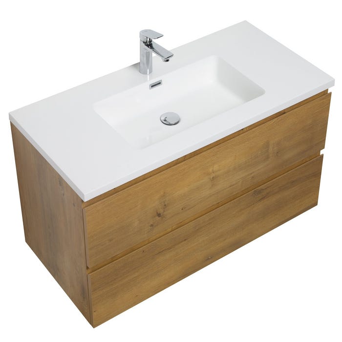 Meuble de salle de bain Angela 100 cm lavabo Chene – Armoire de rangement Meuble lavabo 3