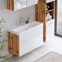 Meuble de salle de bain de Paso 80 x 40 cm lavabo Chene avec Blanc – Armoire de rangement Meuble lavabo armoire miroir 2