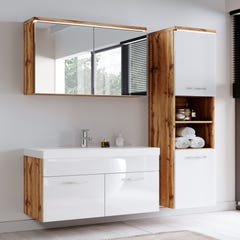 Meuble de salle de bain de Paso 80 x 40 cm lavabo Chene avec Blanc – Armoire de rangement Meuble lavabo armoire miroir 1