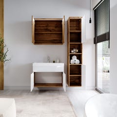 Meuble de salle de bain de Paso 80 x 40 cm lavabo Chene avec Blanc – Armoire de rangement Meuble lavabo armoire miroir 3