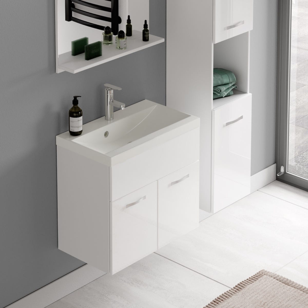 Meuble de salle de bain Montreal 60 cm lavabo Blanc brillant - Armoire de rangement Meuble lavabo evier Meubles 4