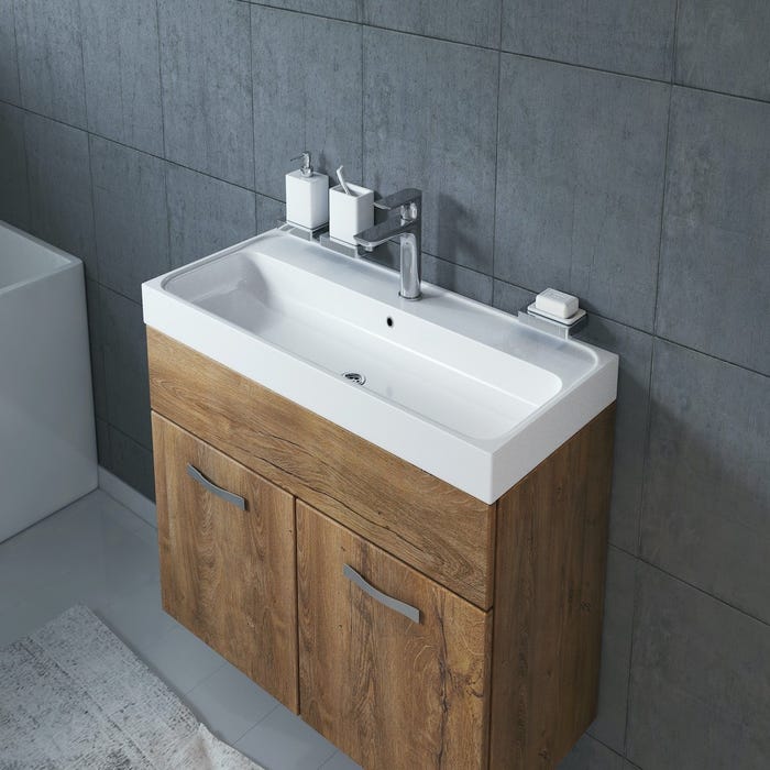 Meuble de salle de bain Paso 01 80 x 40 cm lavabo Chene Marron – Armoire de rangement 3