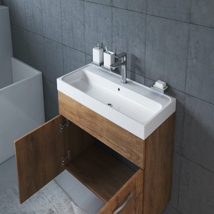 Meuble de salle de bain Paso 01 80 x 40 cm lavabo Chene Marron – Armoire de rangement 4