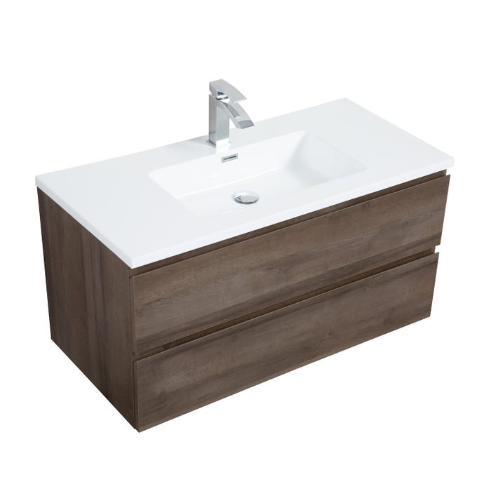 Meuble de salle de bain Angela 90 cm lavabo Chene Marron – Armoire de rangement Meuble lavabo 2