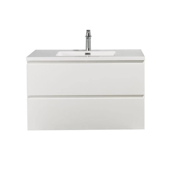 Meuble de salle de bain Angela 90 cm lavabo Blanc brillant – Armoire de rangement Meuble lavabo 2