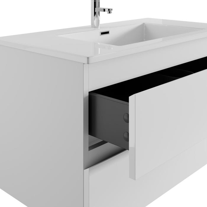 Meuble de salle de bain Angela 90 cm lavabo Blanc brillant – Armoire de rangement Meuble lavabo 3