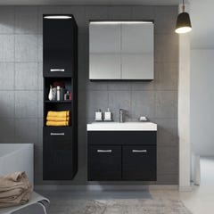 Meuble de salle de bain de Paso 80 x 40 cm lavabo Noir Brillant – Armoire de rangement Meuble lavabo armoire miroir 1
