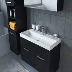 Meuble de salle de bain de Paso 80 x 40 cm lavabo Noir Brillant – Armoire de rangement Meuble lavabo armoire miroir 3