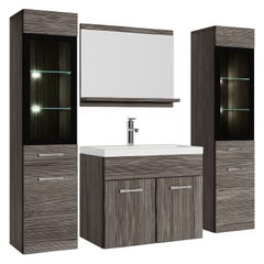 Meuble de salle de bain Rio XL LED 60 cm lavabo Chene Gris - Armoire de rangement Meuble lavabo 0