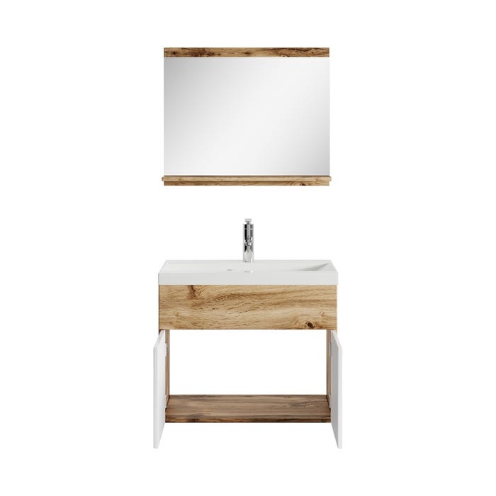 Meuble de salle de bain de Montreal 02 60 cm lavabo Chene Blanc Brillant - Armoire de rangement Meuble lavabo evier Meubles 2