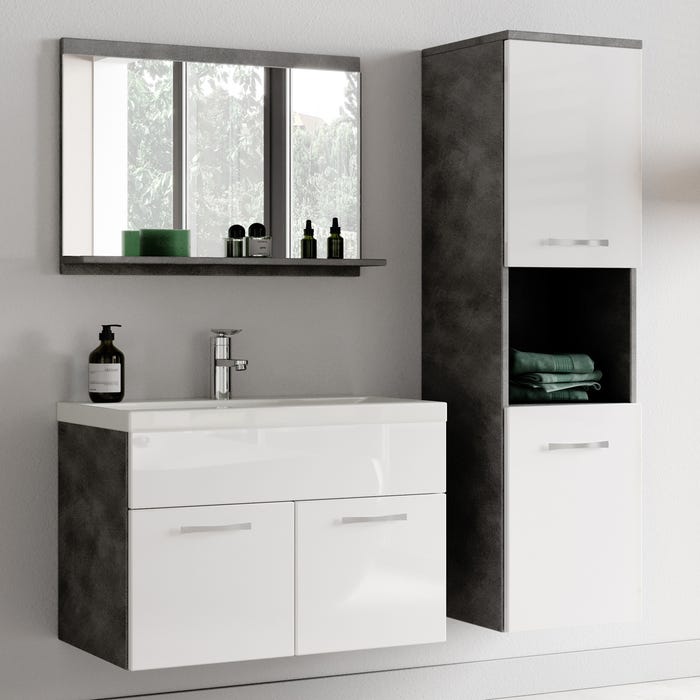 Meuble de salle de bain Montreal 60 cm lavabo Gris avec Blanc - Armoire de rangement Meuble lavabo evier Meubles 1