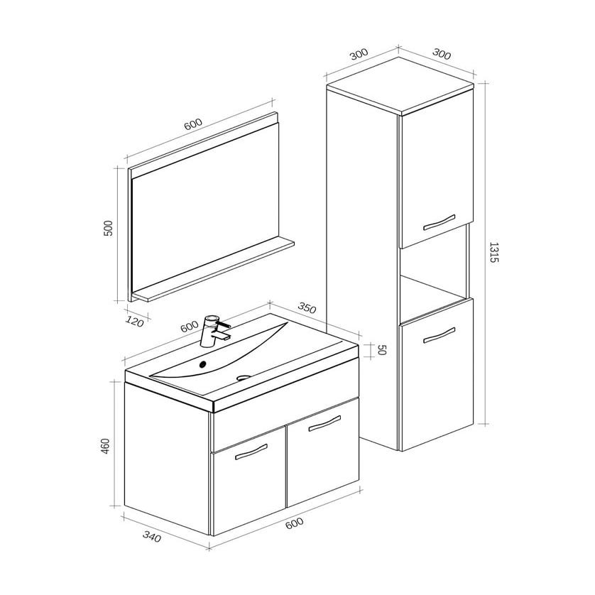 Meuble de salle de bain Montreal 60 cm lavabo Gris avec Blanc - Armoire de rangement Meuble lavabo evier Meubles 5