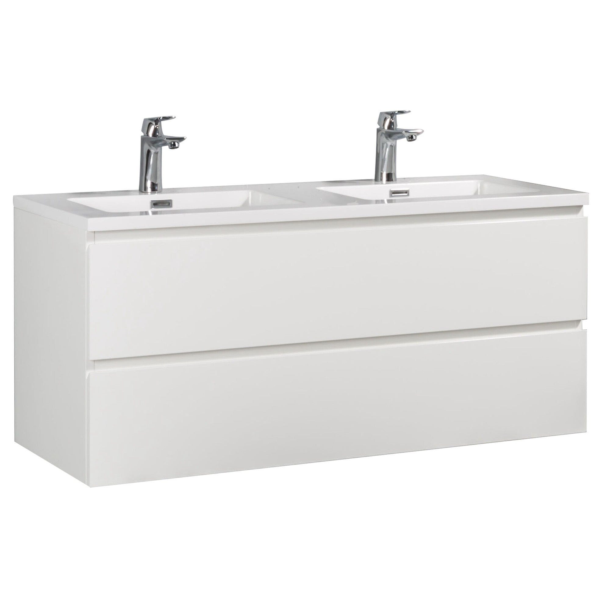 Meuble de salle de bain Angela 120 cm lavabo blanc brillant – Armoire de rangement Meuble lavabo 0