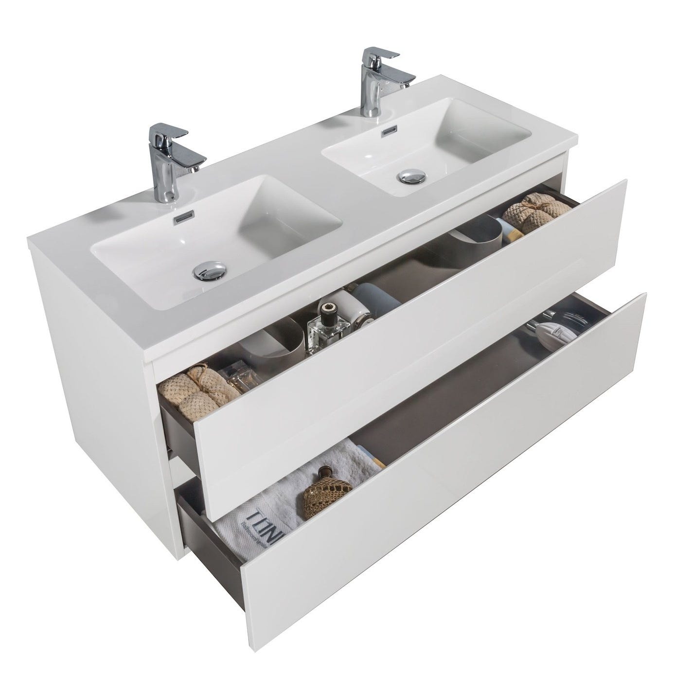 Meuble de salle de bain Angela 120 cm lavabo blanc brillant – Armoire de rangement Meuble lavabo 1