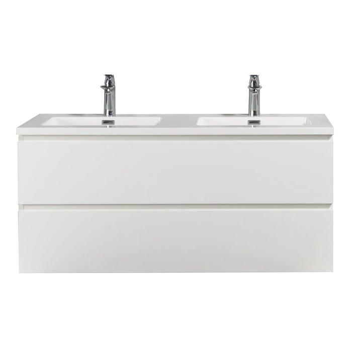Meuble de salle de bain Angela 120 cm lavabo blanc brillant – Armoire de rangement Meuble lavabo 2
