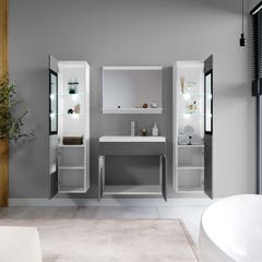 Meuble de salle de bain Rio XL LED 60 cm lavabo Gris brillant - Armoire de rangement Meuble lavabo 3