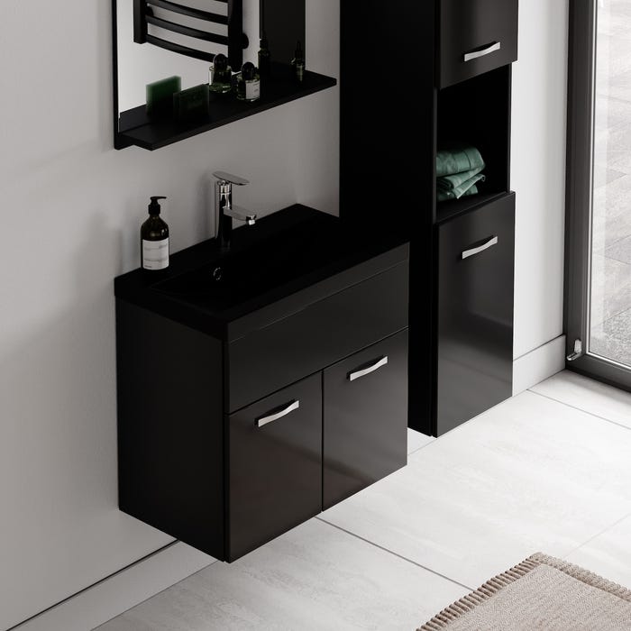 Meuble de salle de bain de Montreal 02 60 cm lavabo noir - Noir Brillant - Armoire de rangement Meuble lavabo evier Meubles 2