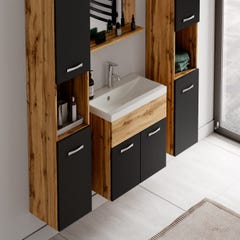 Meuble de salle de bain Montreal XL 60 cm lavabo Chene, noir mat - Armoire de rangement Meuble lavabo evier Meubles 4