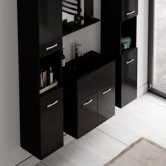Meuble de salle de bain Montreal XL 60 cm lavabo Noir brillant, lavabo noir - Armoire de rangement Meuble lavabo evier Meubles 4