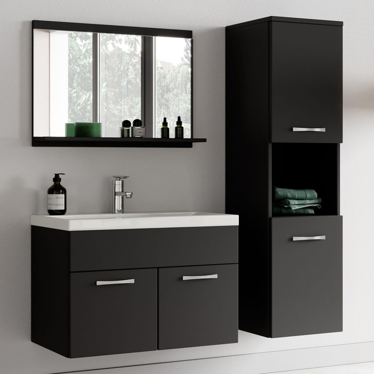 Meuble de salle de bain de Montreal 02 60 cm lavabo Noir mat - Armoire de rangement Meuble lavabo evier Meubles 1