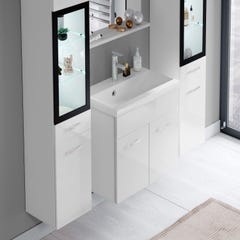 Meuble de salle de bain Rio XL LED 60 cm lavabo Blanc brillant - Armoire de rangement Meuble lavabo 4