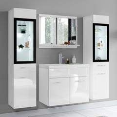 Meuble de salle de bain Rio XL LED 60 cm lavabo Blanc brillant - Armoire de rangement Meuble lavabo 1